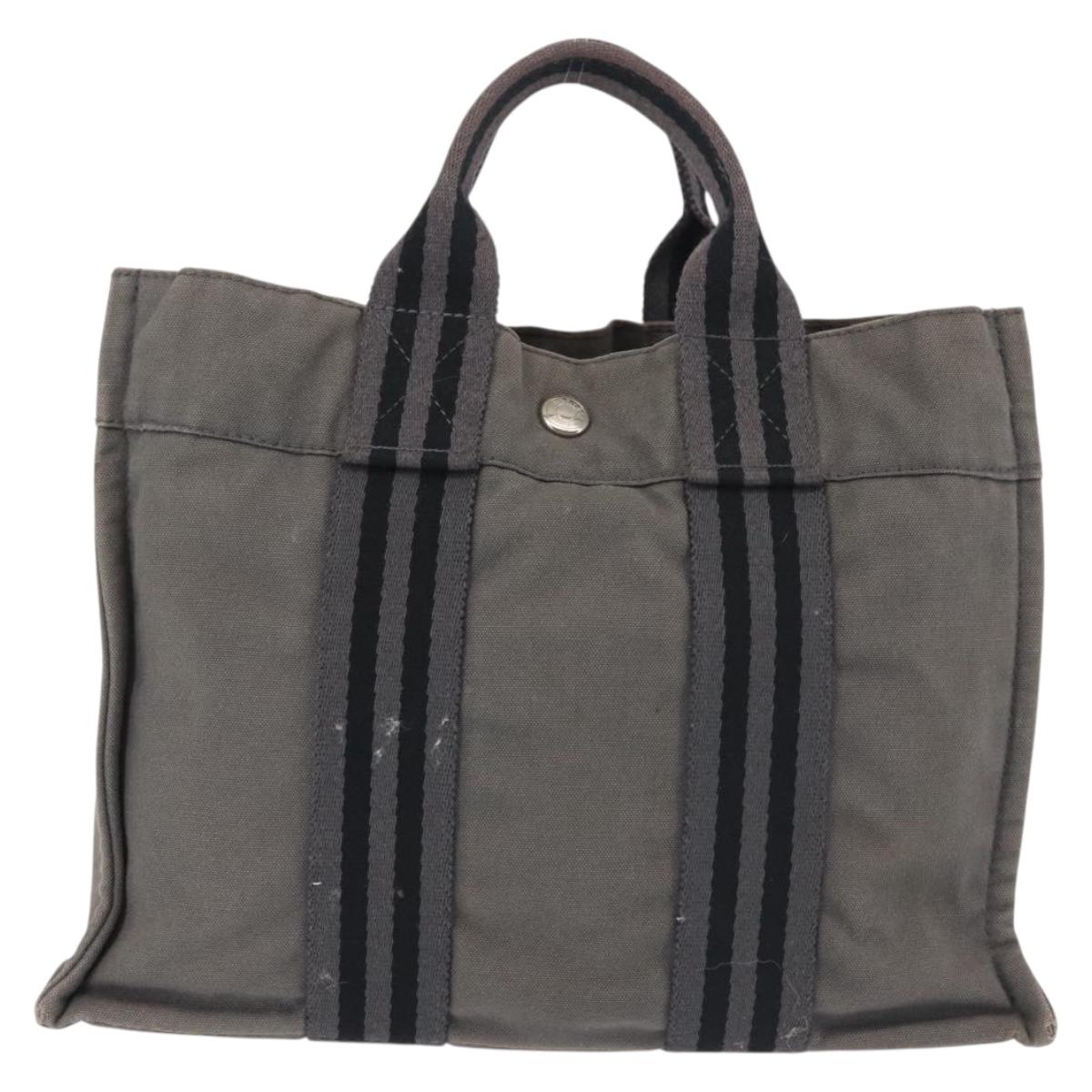 HERMES Fourre Tout PM Hand Bag Canvas Gray Silver Auth 144332