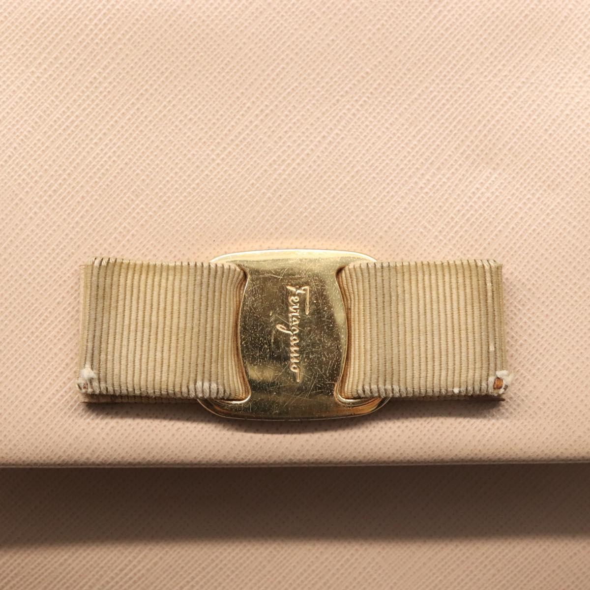 Salvatore Ferragamo Chain Vala Shoulder Bag Leather 2way Pink Gold Auth 144333