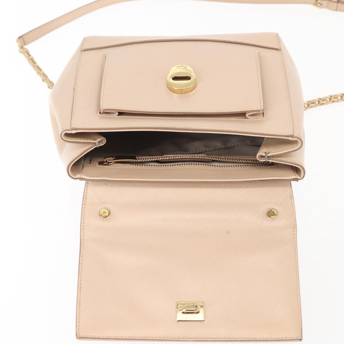 Salvatore Ferragamo Chain Vala Shoulder Bag Leather 2way Pink Gold Auth 144333
