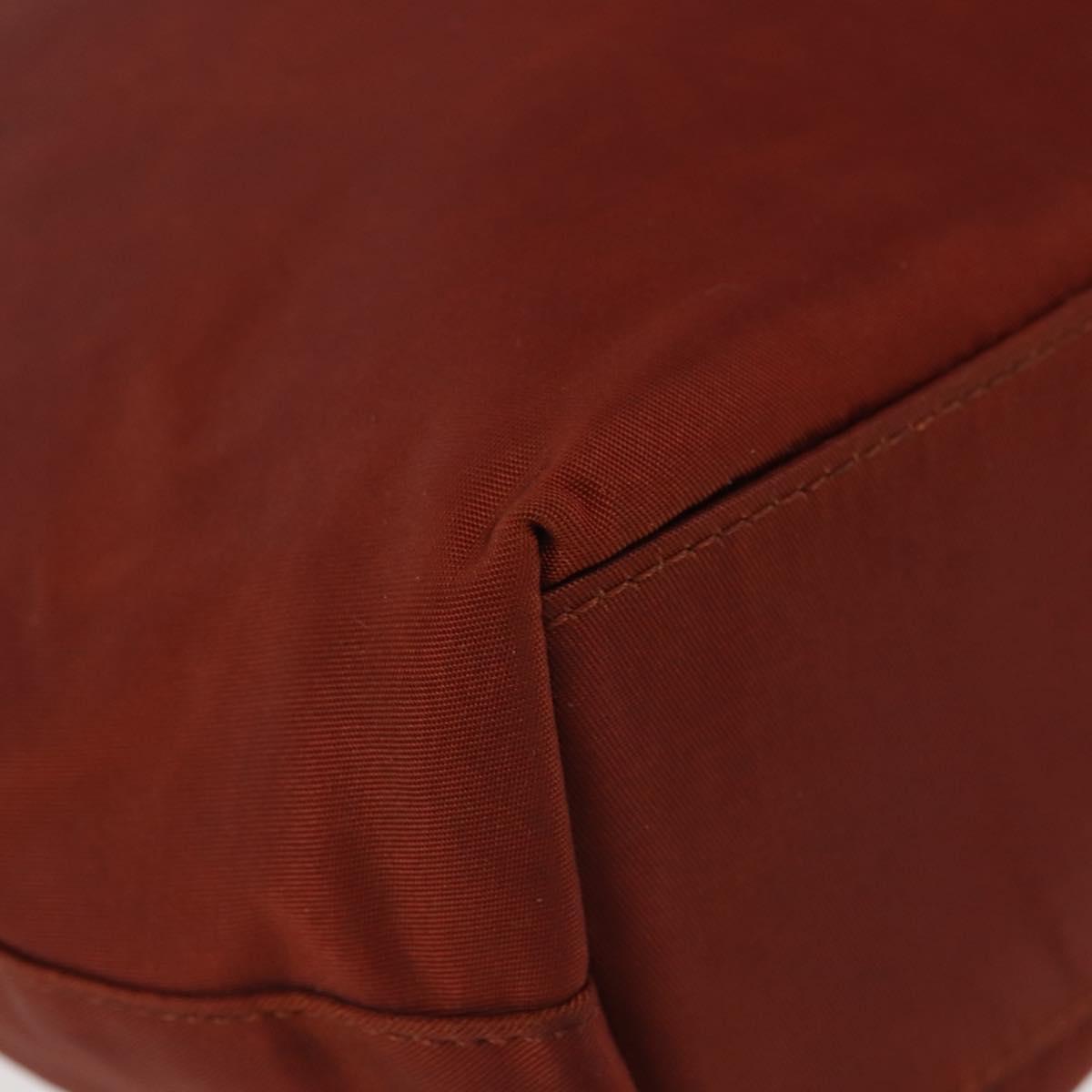 Christian Dior Maris Pearl Hand Bag Nylon Brown Gold Auth 144334