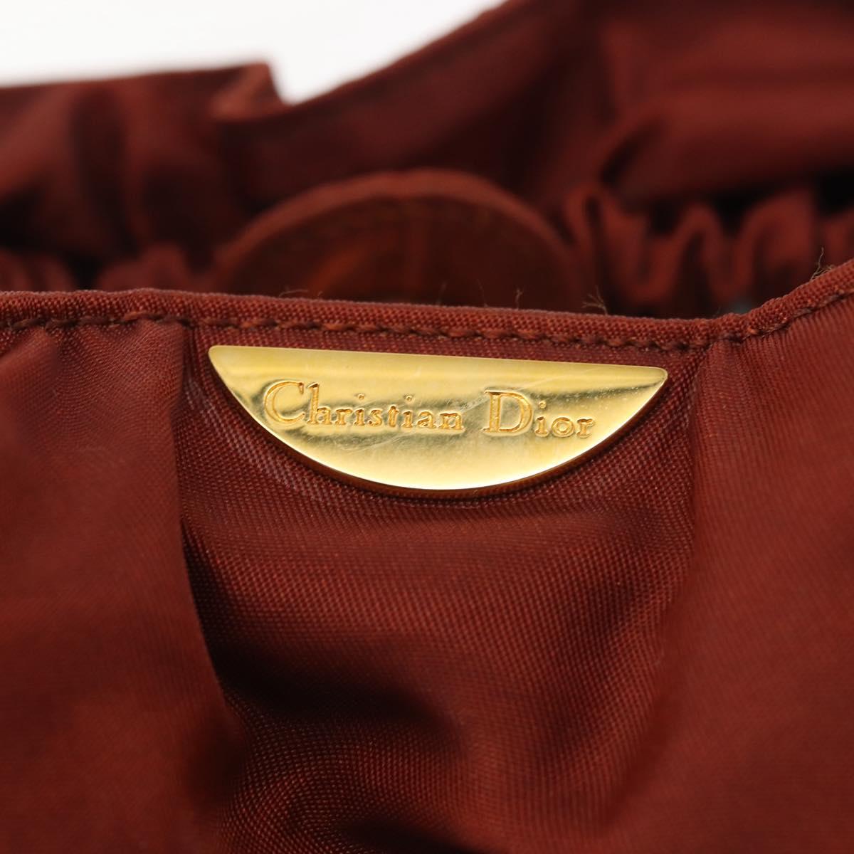 Christian Dior Maris Pearl Hand Bag Nylon Brown Gold Auth 144334