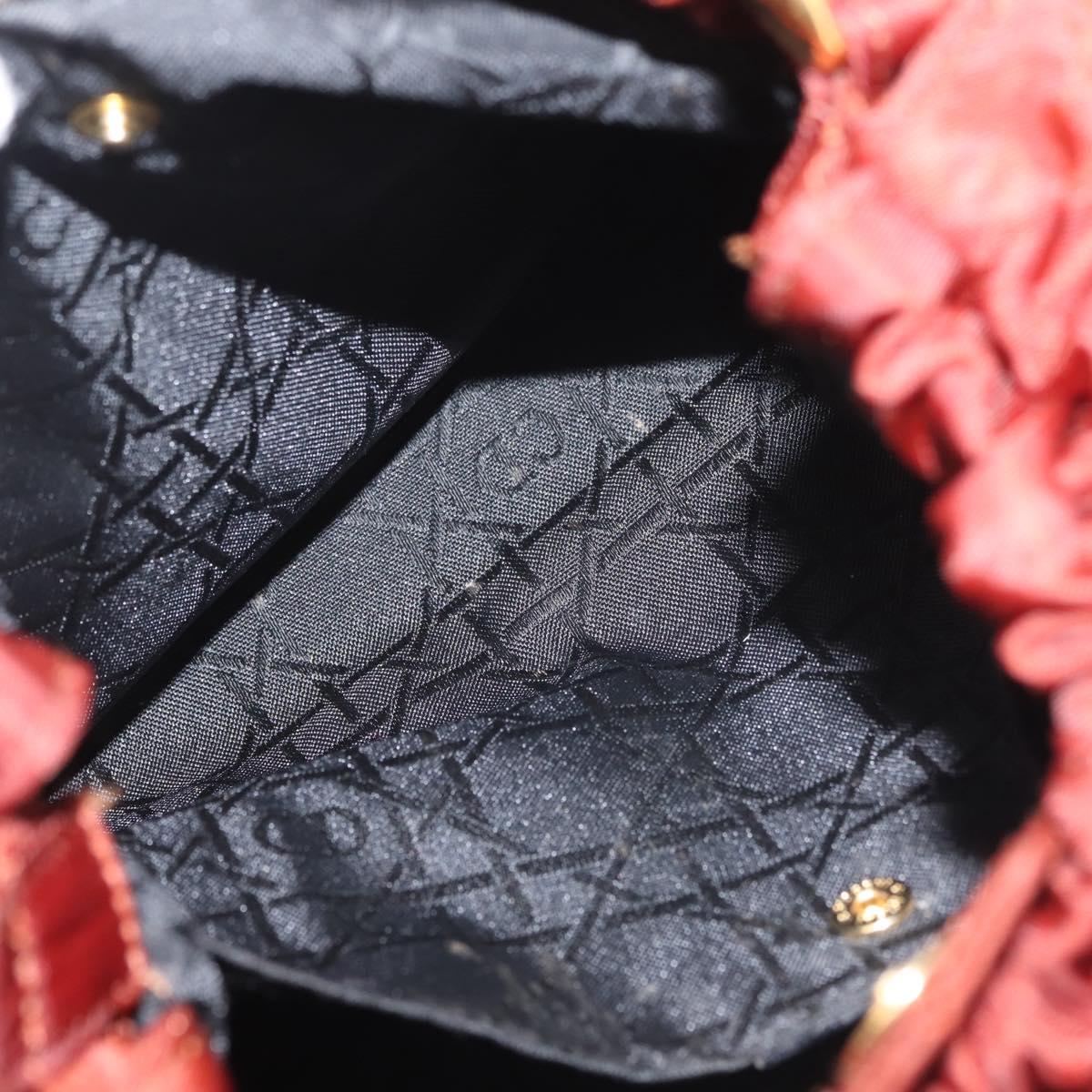 Christian Dior Maris Pearl Hand Bag Nylon Brown Gold Auth 144334