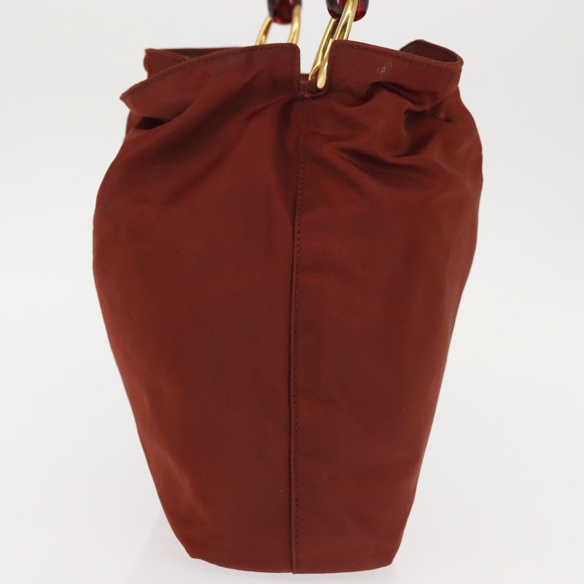 Christian Dior Maris Pearl Hand Bag Nylon Brown Gold Auth 144334