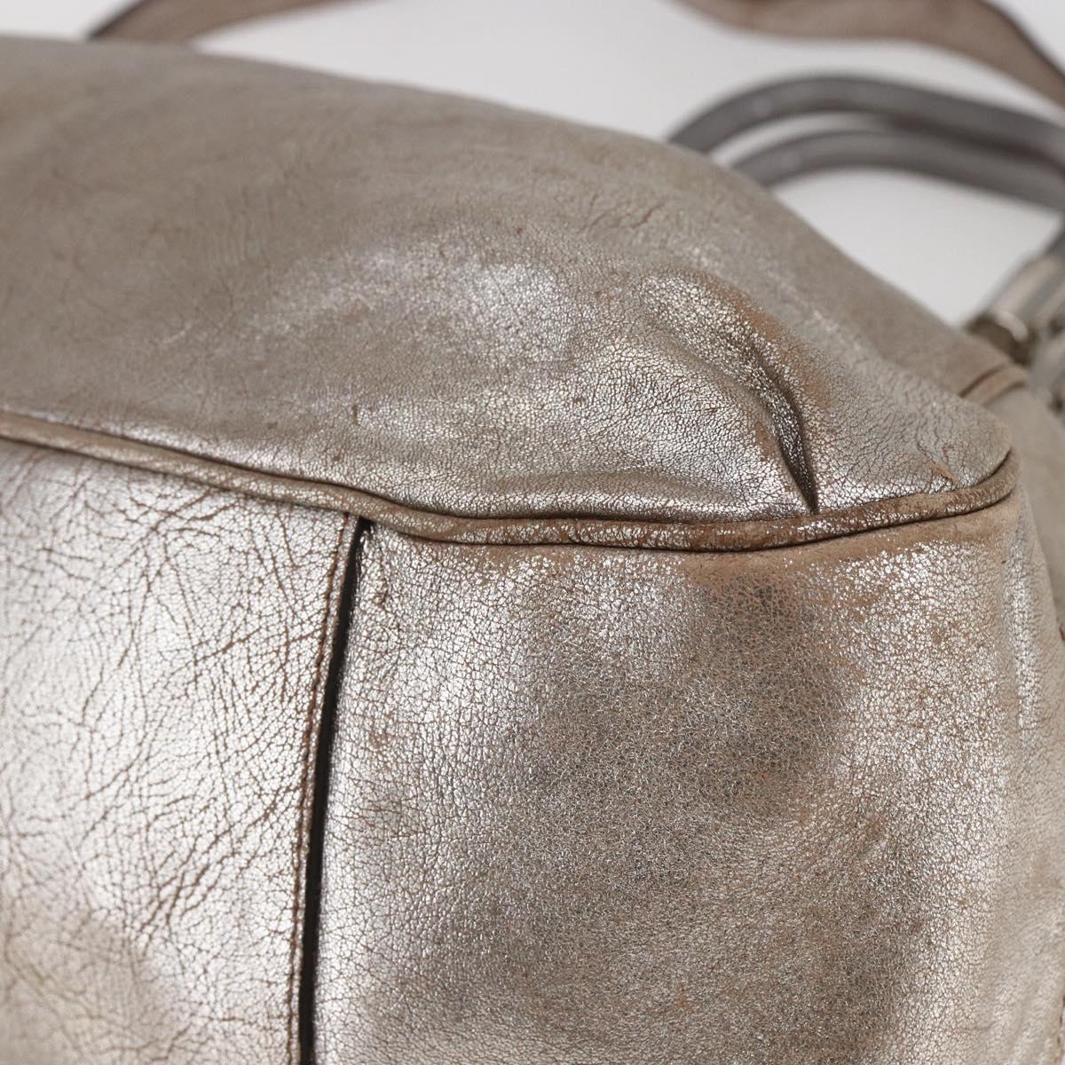 CELINE Hand Bag Leather 2way Silver Auth 144335