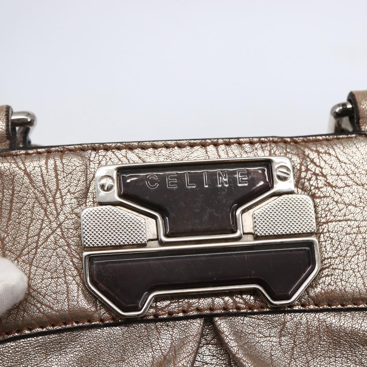 CELINE Hand Bag Leather 2way Silver Auth 144335