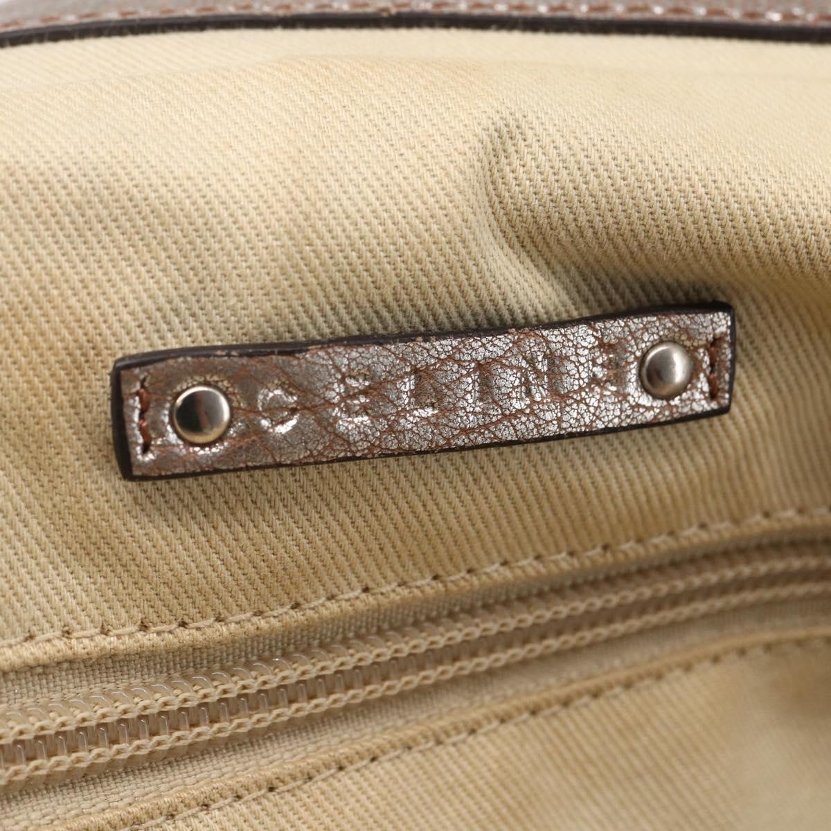 CELINE Hand Bag Leather 2way Silver Auth 144335