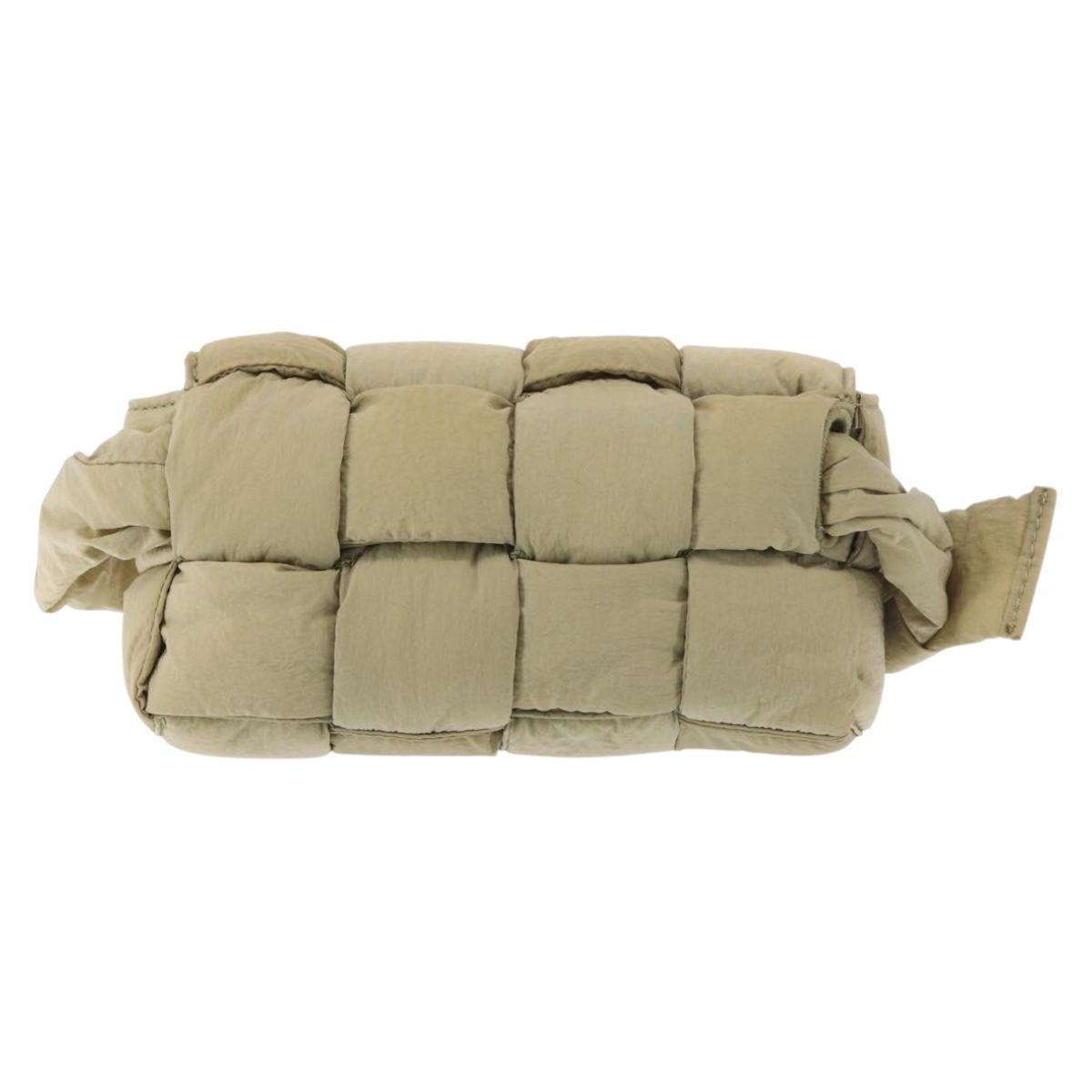 BOTTEGA VENETA MAXI INTRECCIATO CASSETTE Bag Nylon Beige Silver Auth 144336