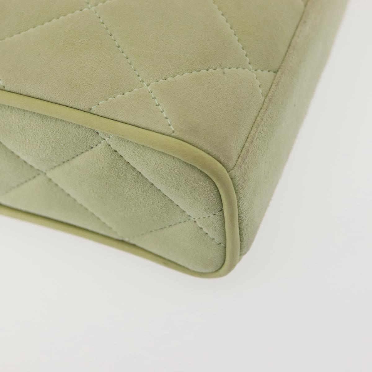 CHANEL Matelasse Shoulder Bag Suede Green Gold CC Auth 144342A