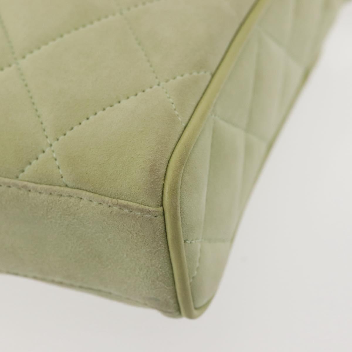 CHANEL Matelasse Shoulder Bag Suede Green Gold CC Auth 144342A