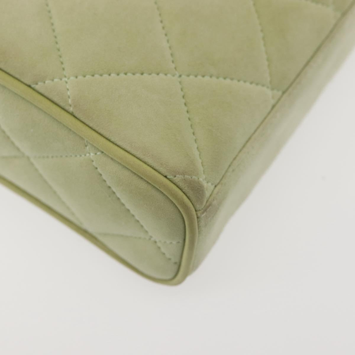 CHANEL Matelasse Shoulder Bag Suede Green Gold CC Auth 144342A