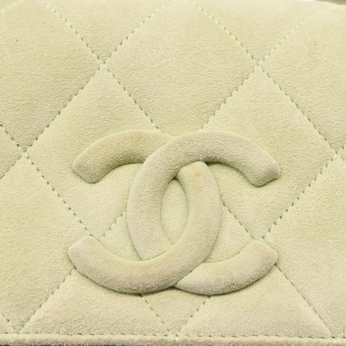 CHANEL Matelasse Shoulder Bag Suede Green Gold CC Auth 144342A