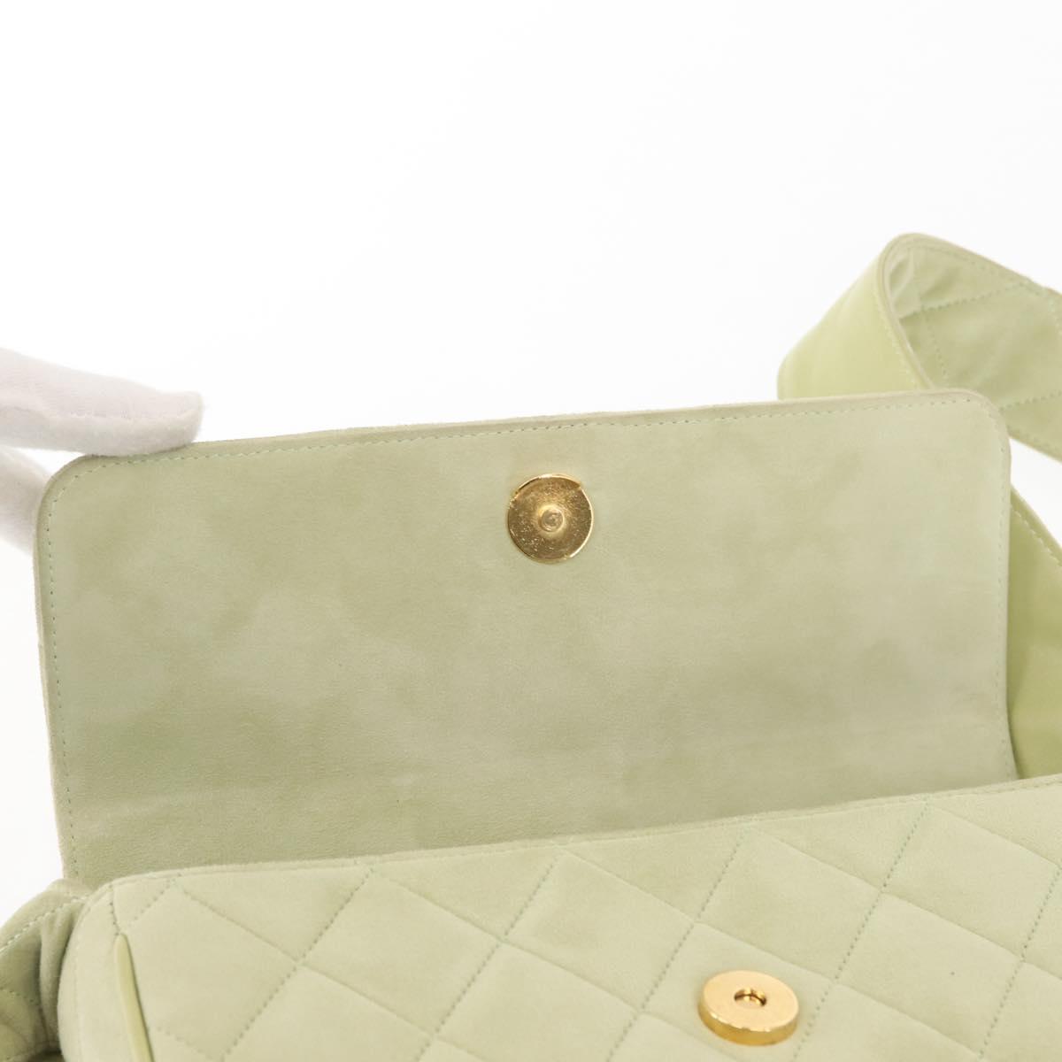 CHANEL Matelasse Shoulder Bag Suede Green Gold CC Auth 144342A