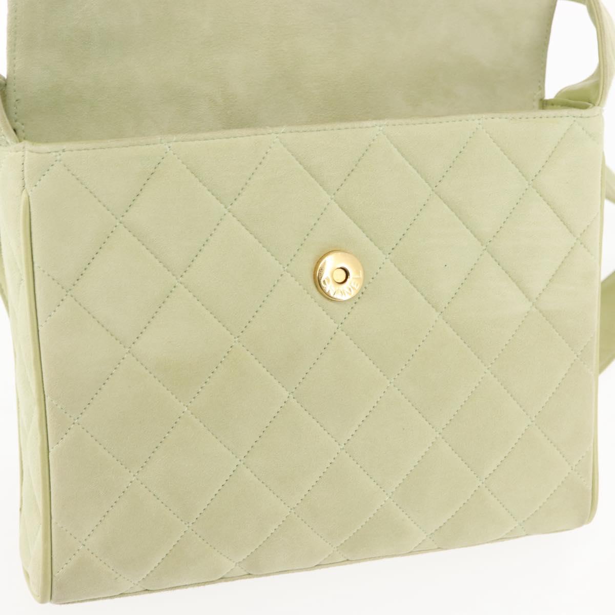 CHANEL Matelasse Shoulder Bag Suede Green Gold CC Auth 144342