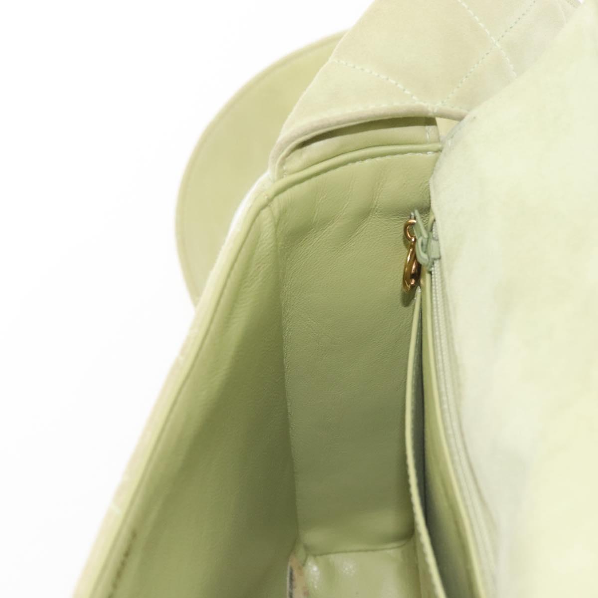 CHANEL Matelasse Shoulder Bag Suede Green Gold CC Auth 144342A