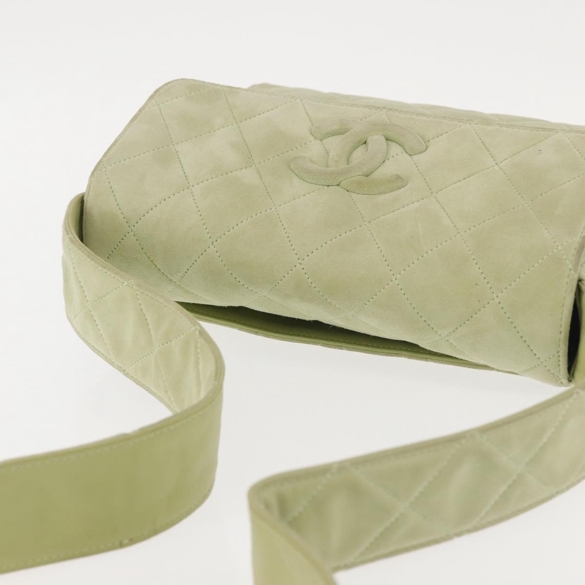 CHANEL Matelasse Shoulder Bag Suede Green Gold CC Auth 144342A