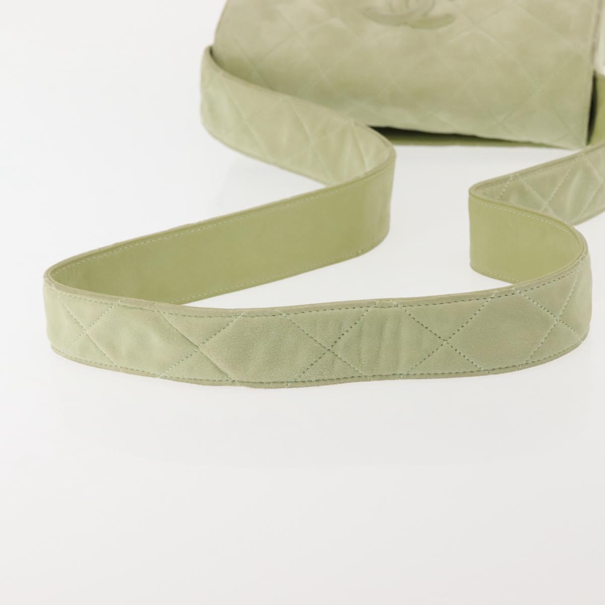 CHANEL Matelasse Shoulder Bag Suede Green Gold CC Auth 144342A