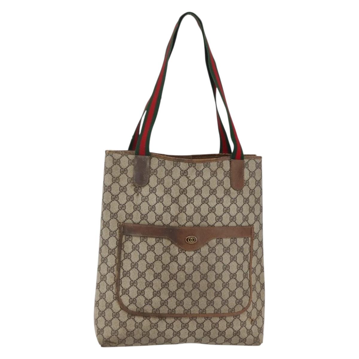 GUCCI GG Supreme Web Sherry Line Tote Bag PVC Beige Gold 20 001 4487 Auth 144350