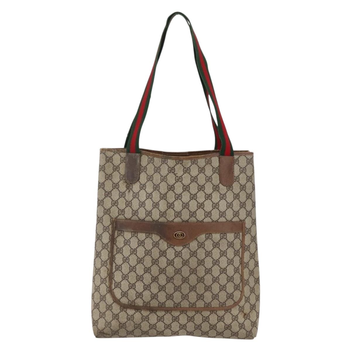 GUCCI GG Supreme Web Sherry Line Tote Bag PVC Beige Gold 20 001 4487 Auth 144350