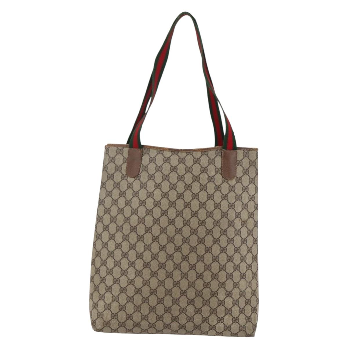 GUCCI GG Supreme Web Sherry Line Tote Bag PVC Beige Gold 20 001 4487 Auth 144350