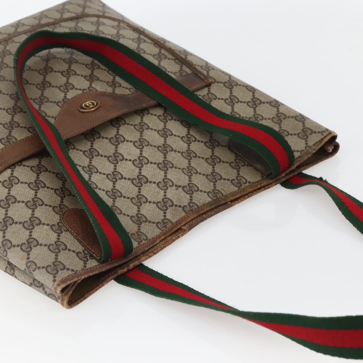 GUCCI GG Supreme Web Sherry Line Tote Bag PVC Beige Gold 20 001 4487 Auth 144350