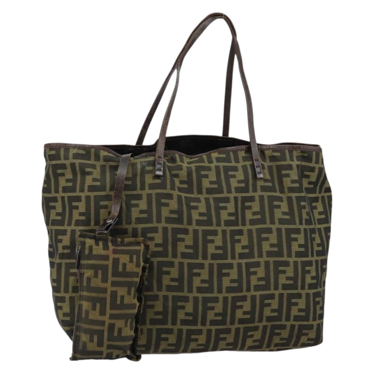 FENDI Zucca Canvas Tote Bag Black Brown Auth 144355
