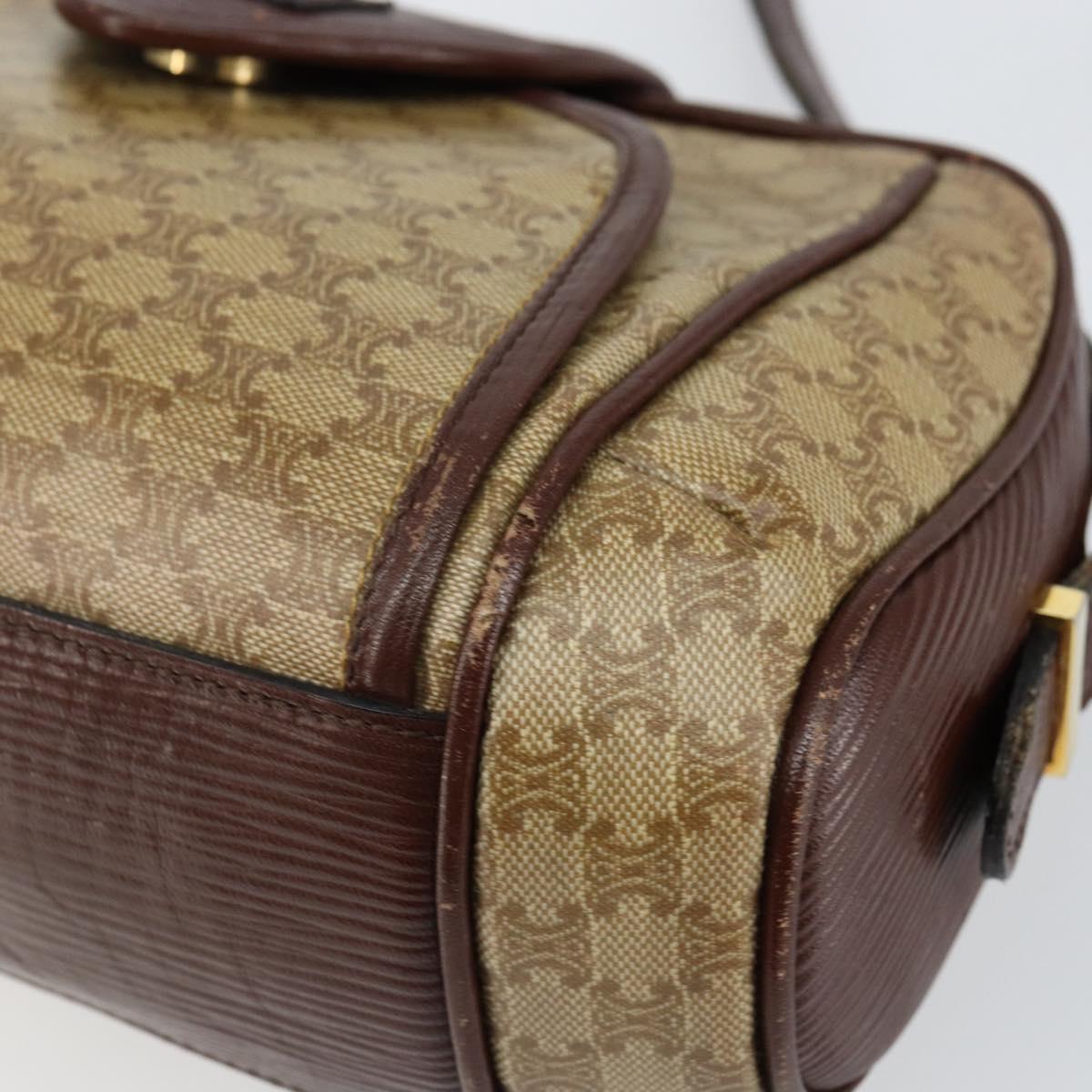 CELINE Macadam Canvas Shoulder Bag PVC Beige Gold Auth 144356