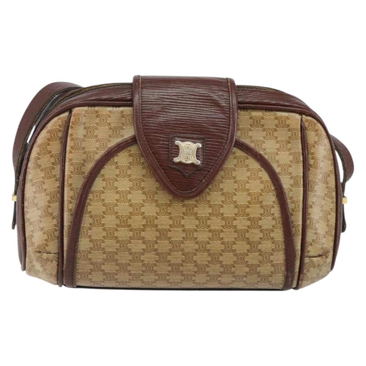 CELINE Macadam Canvas Shoulder Bag PVC Beige Gold Auth 144356