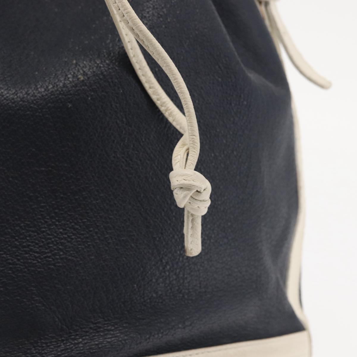 LOEWE Shoulder Bag Leather Navy Gold Auth 144366