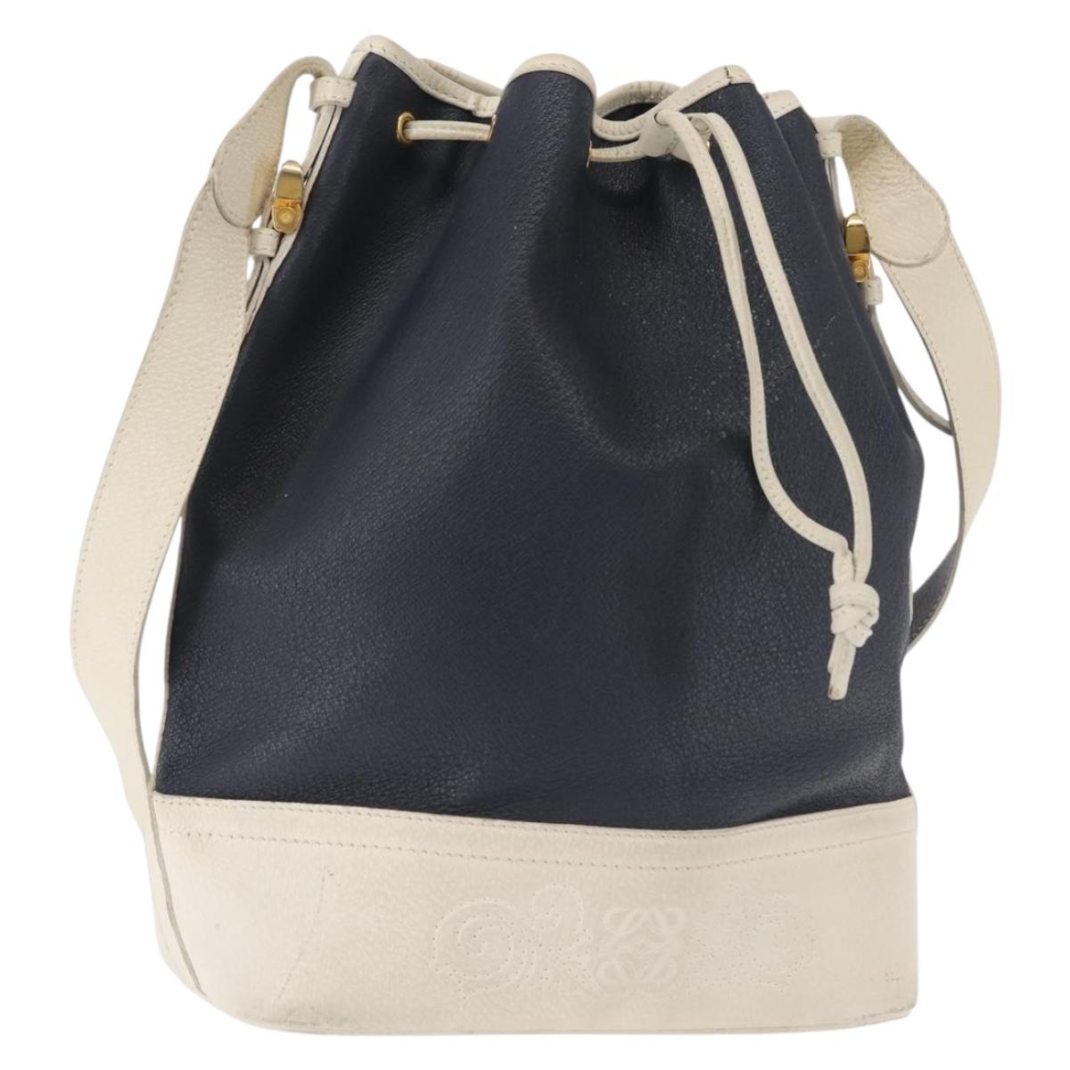 LOEWE Shoulder Bag Leather Navy Gold Auth 144366