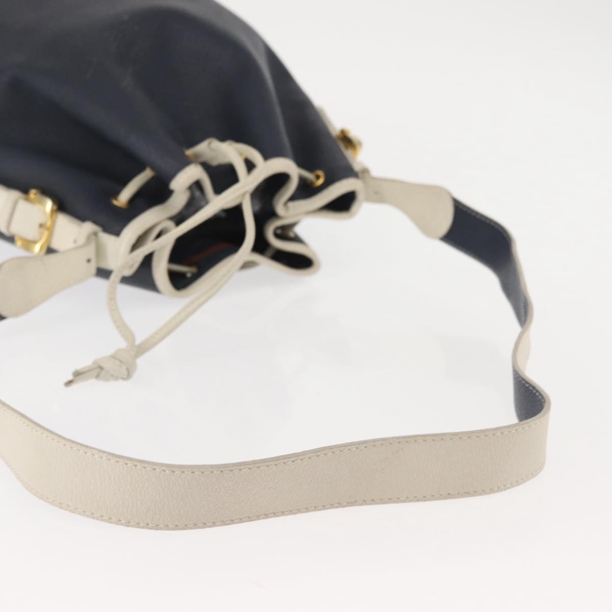 LOEWE Shoulder Bag Leather Navy Gold Auth 144366