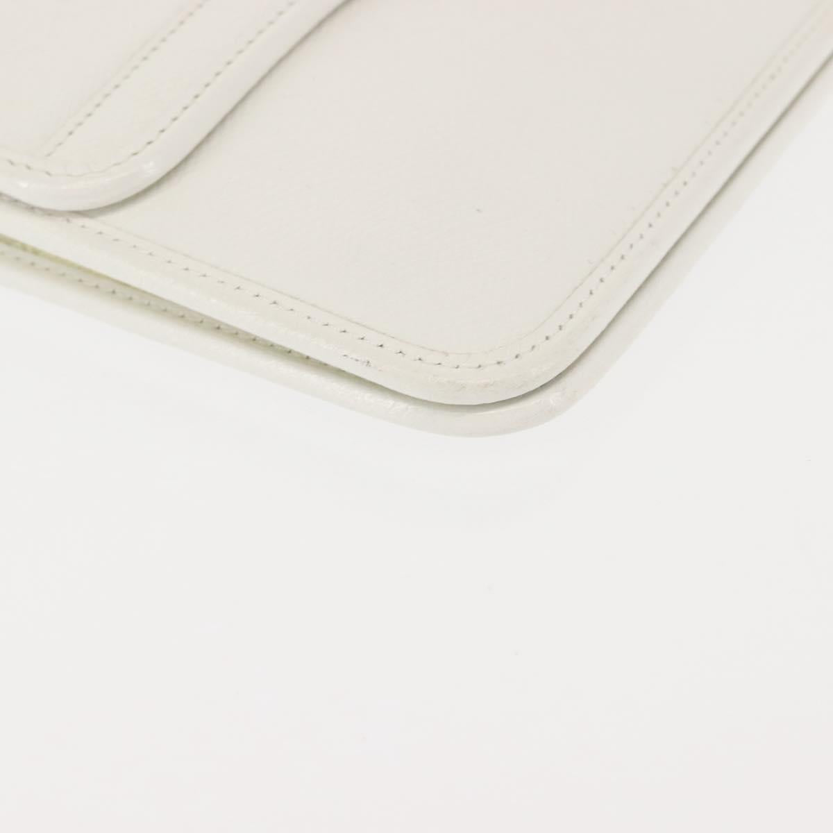 Christian Dior Chain Shoulder Bag Leather White Gold Auth 144367