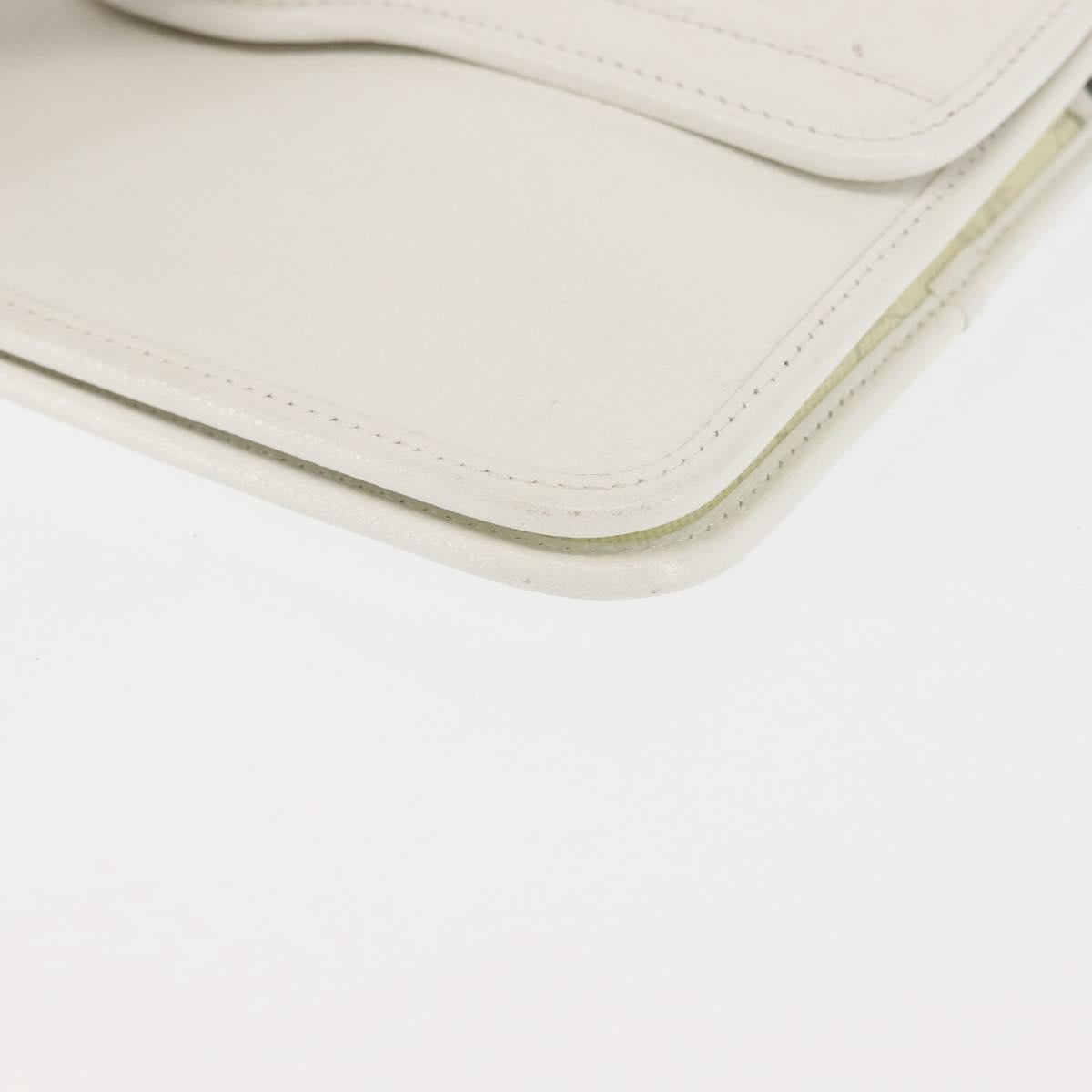 Christian Dior Chain Shoulder Bag Leather White Gold Auth 144367