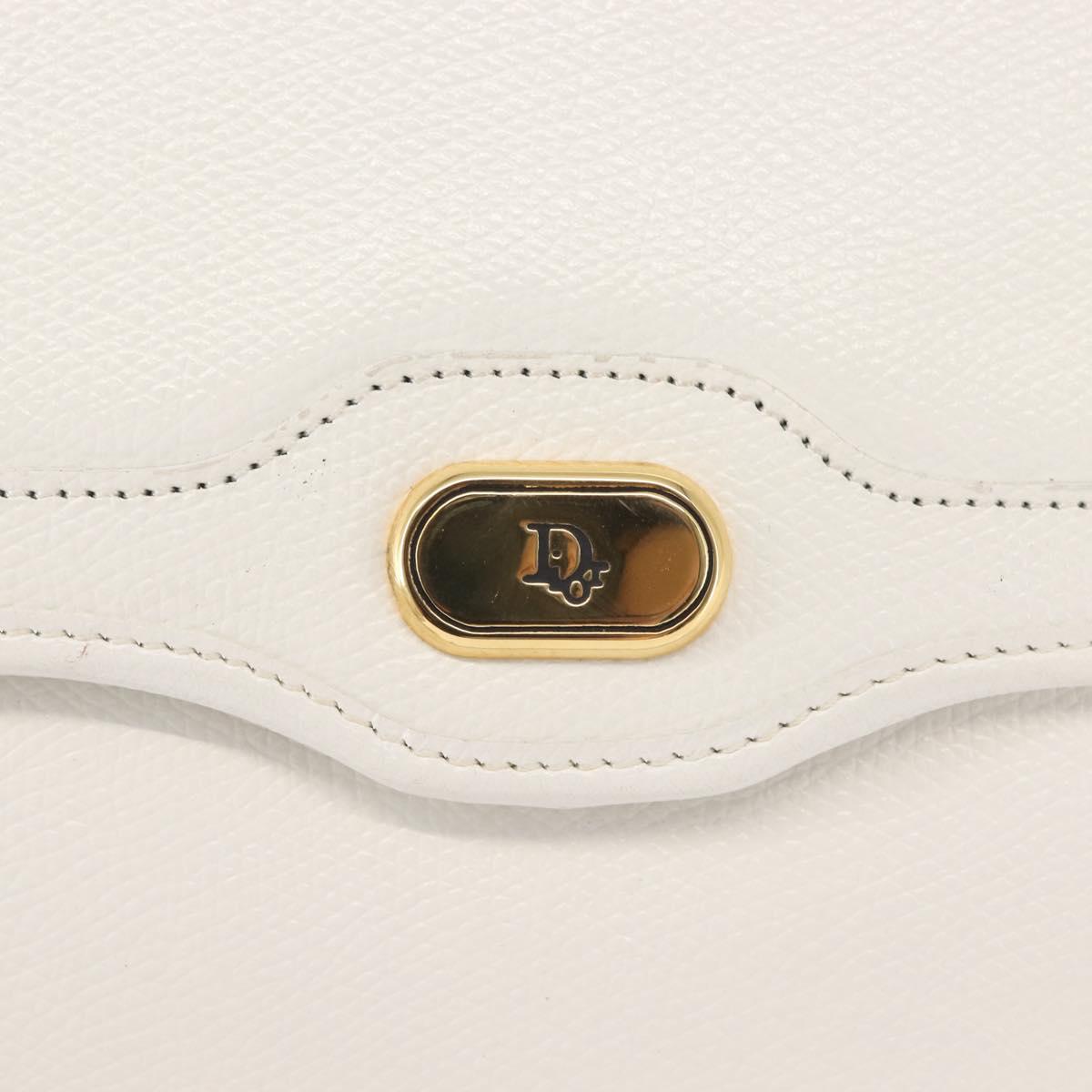 Christian Dior Chain Shoulder Bag Leather White Gold Auth 144367