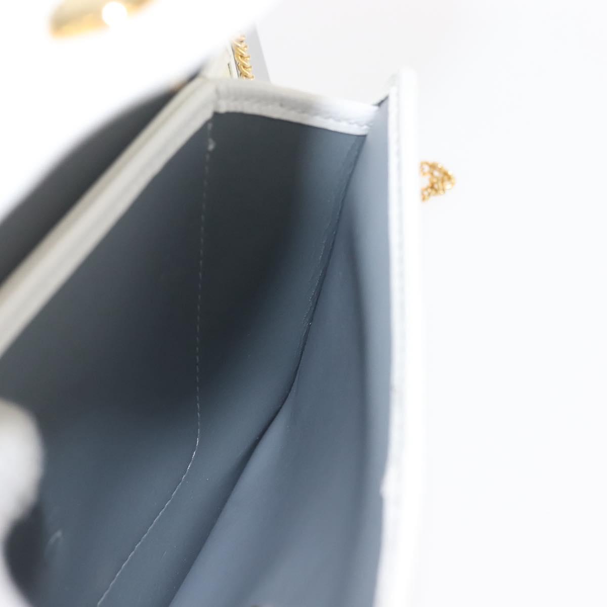 Christian Dior Chain Shoulder Bag Leather White Gold Auth 144367