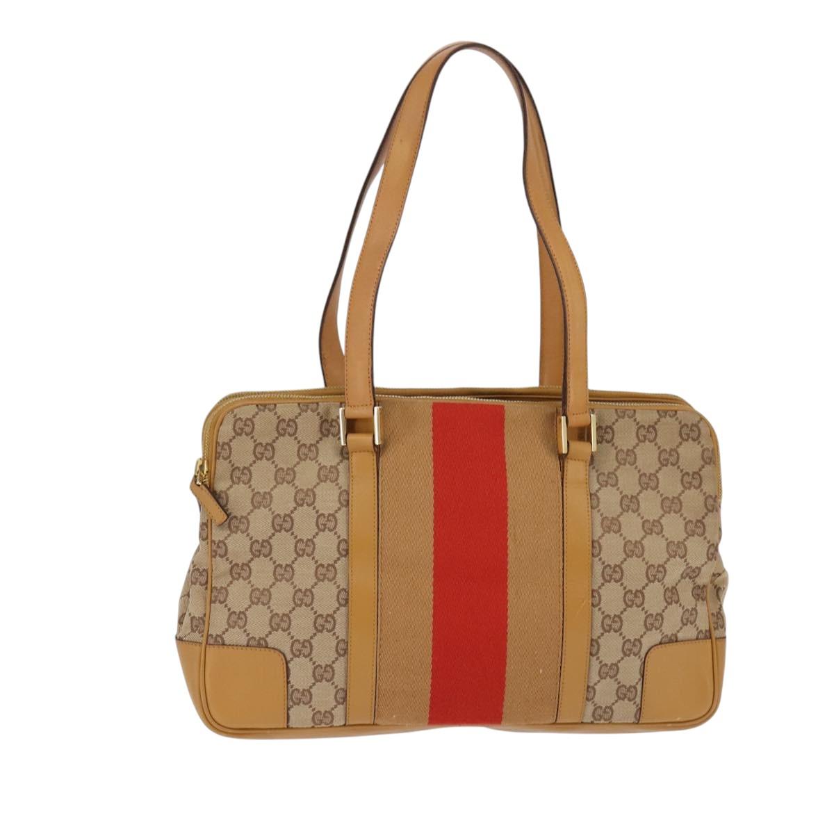 GUCCI GG Canvas Sherry Line Shoulder Bag Beige Gold 000 0849 2684 Auth 144368