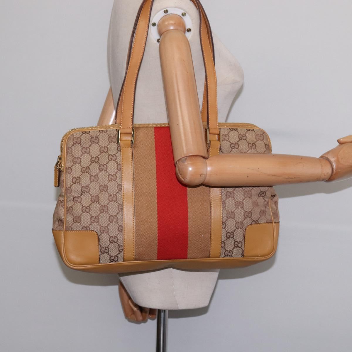 GUCCI GG Canvas Sherry Line Shoulder Bag Beige Gold 000 0849 2684 Auth 144368