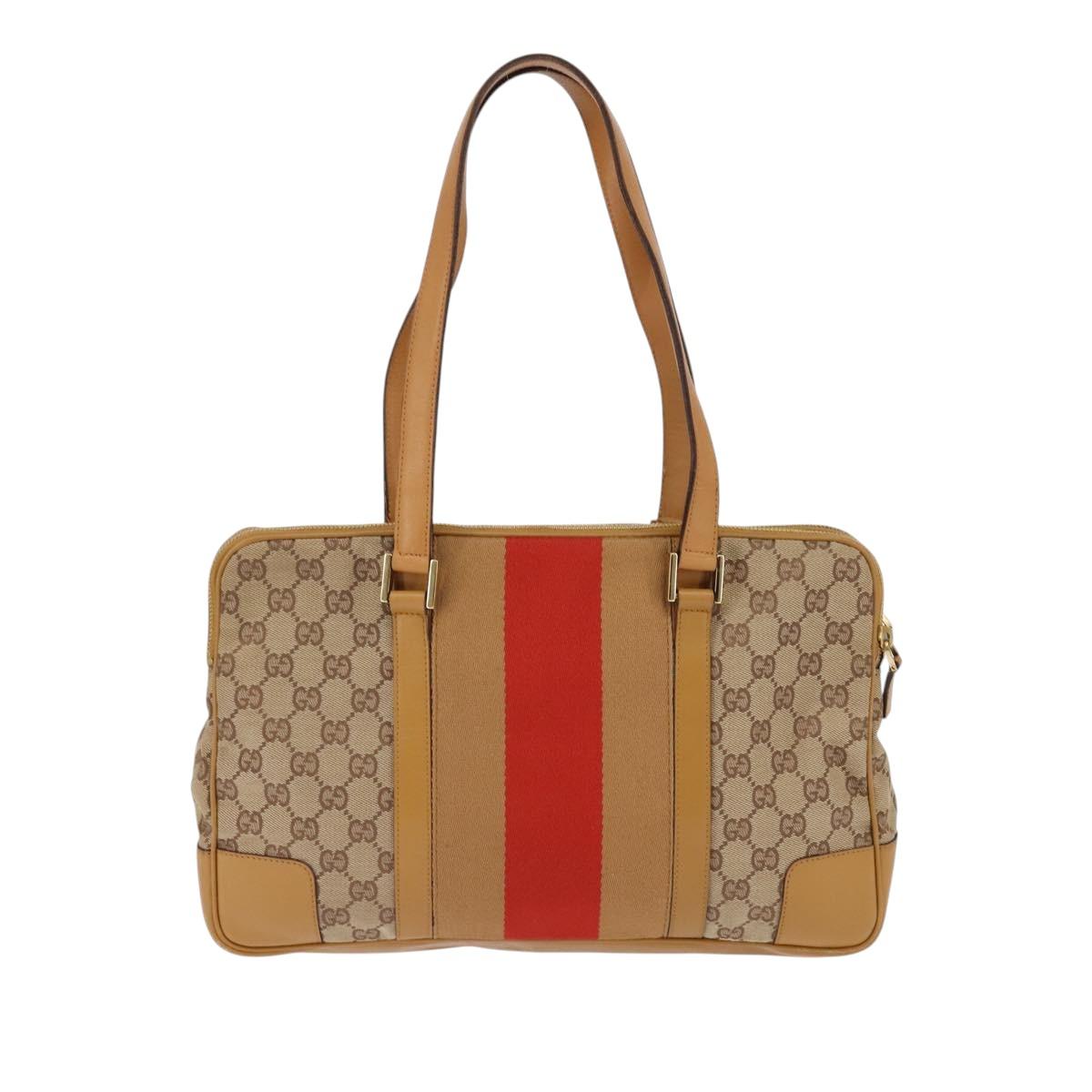 GUCCI GG Canvas Sherry Line Shoulder Bag Beige Gold 000 0849 2684 Auth 144368