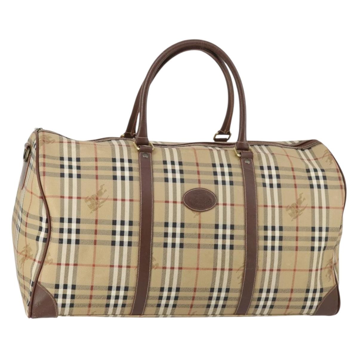 Burberrys Nova Check Boston Bag PVC Beige Gold Auth 144369