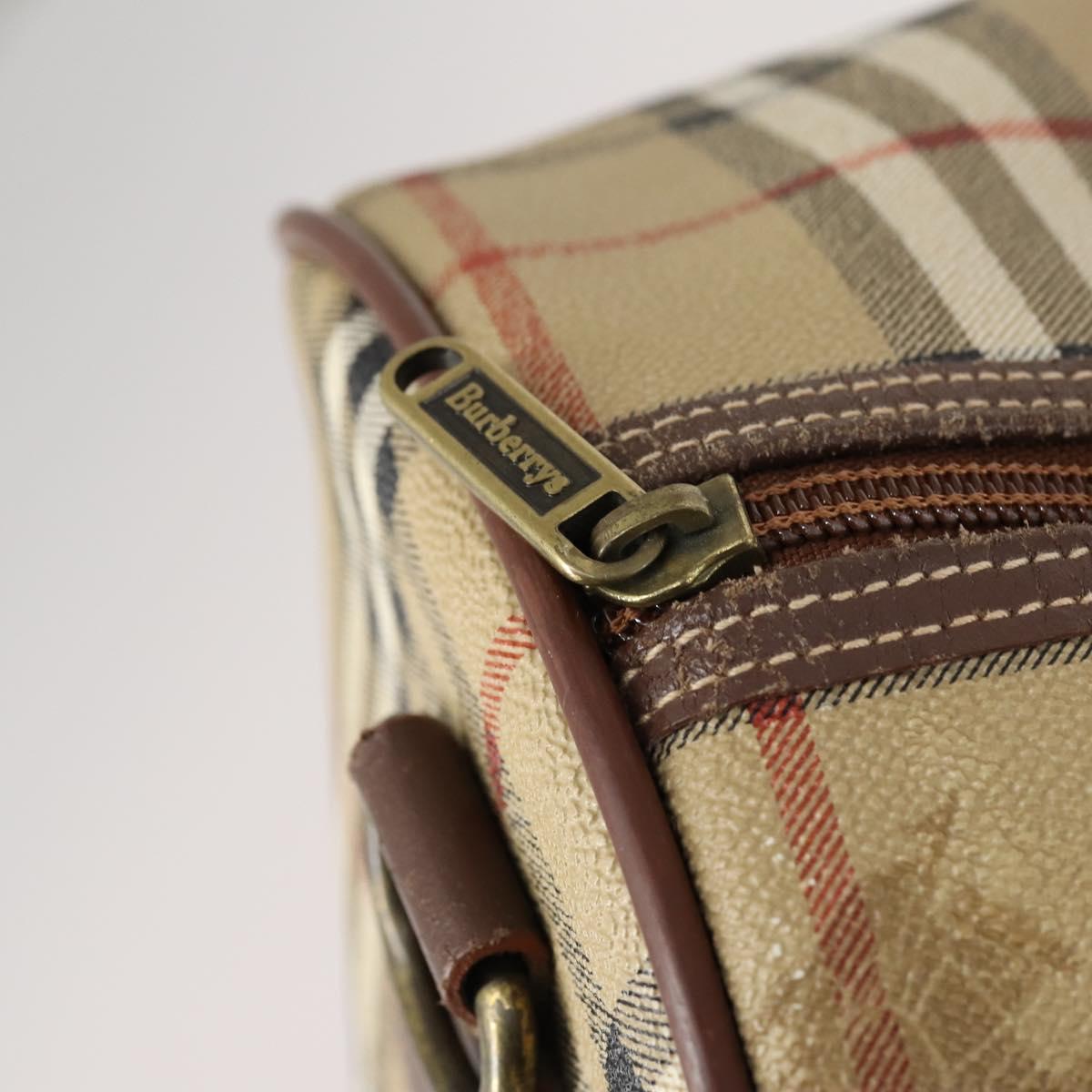 Burberrys Nova Check Boston Bag PVC Beige Gold Auth 144369