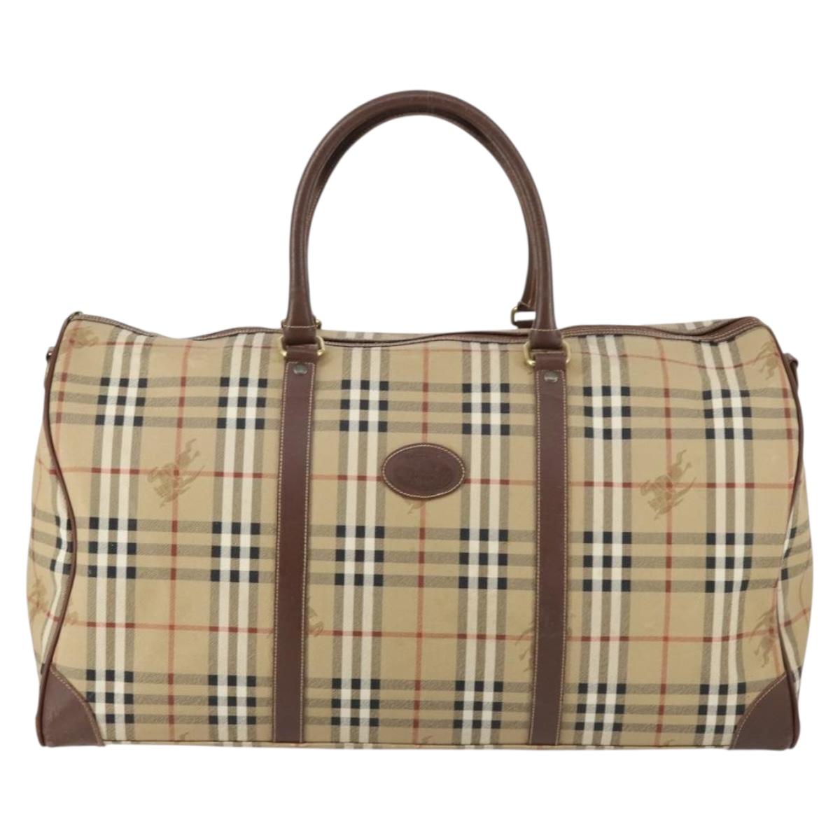 Burberrys Nova Check Boston Bag PVC Beige Gold Auth 144369
