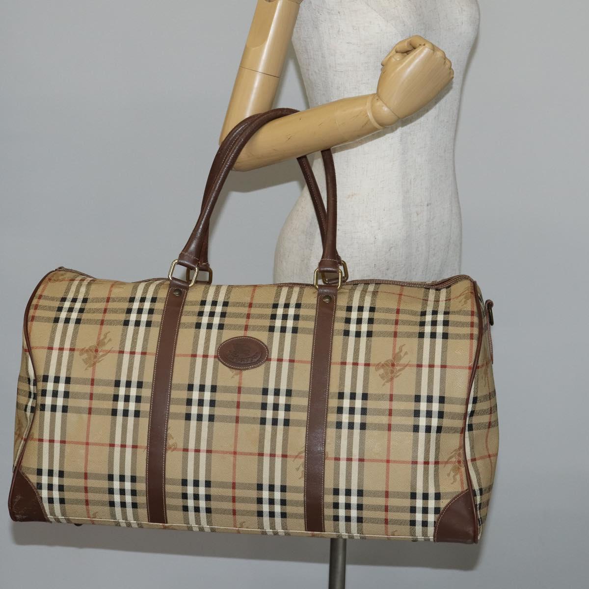 Burberrys Nova Check Boston Bag PVC Beige Gold Auth 144369