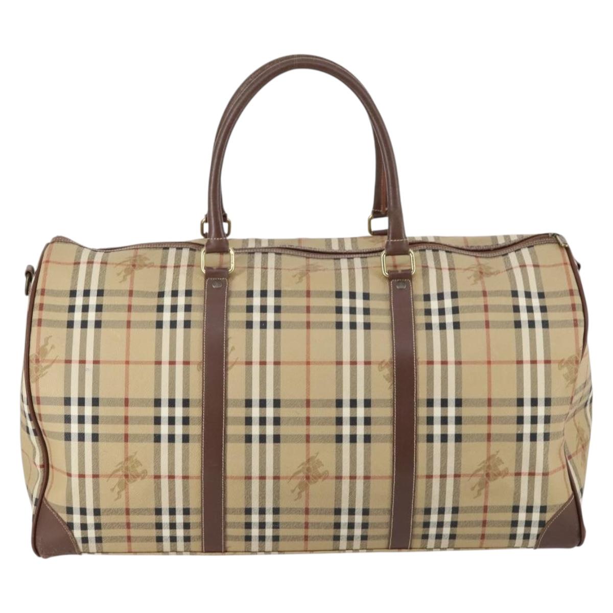 Burberrys Nova Check Boston Bag PVC Beige Gold Auth 144369