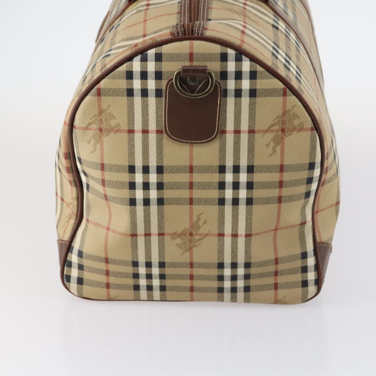 Burberrys Nova Check Boston Bag PVC Beige Gold Auth 144369