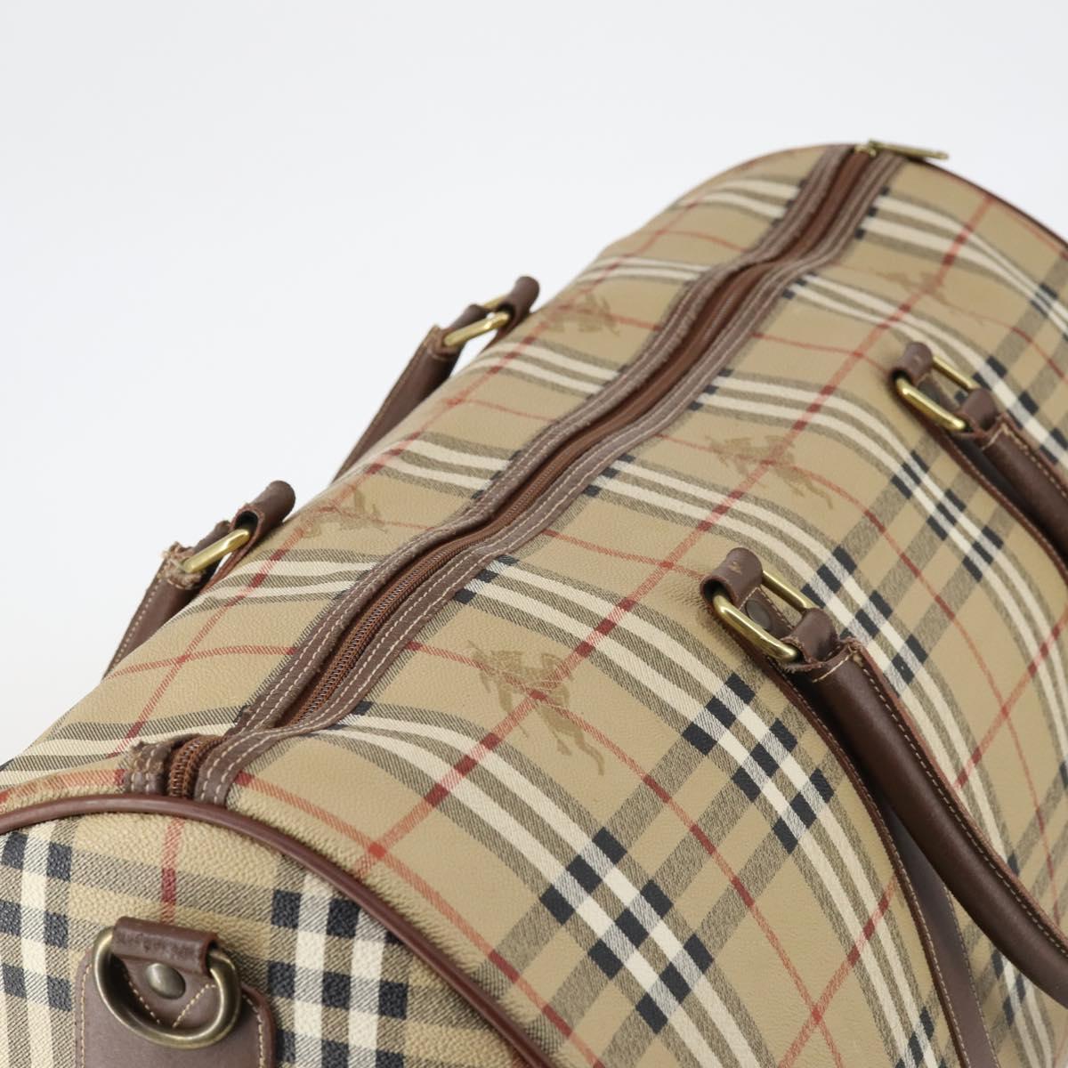 Burberrys Nova Check Boston Bag PVC Beige Gold Auth 144369