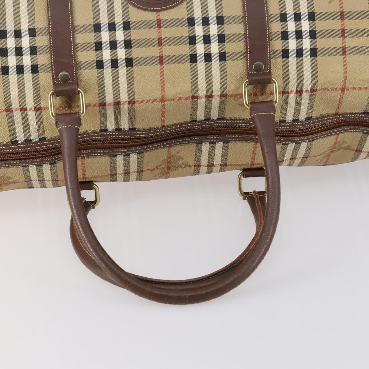 Burberrys Nova Check Boston Bag PVC Beige Gold Auth 144369
