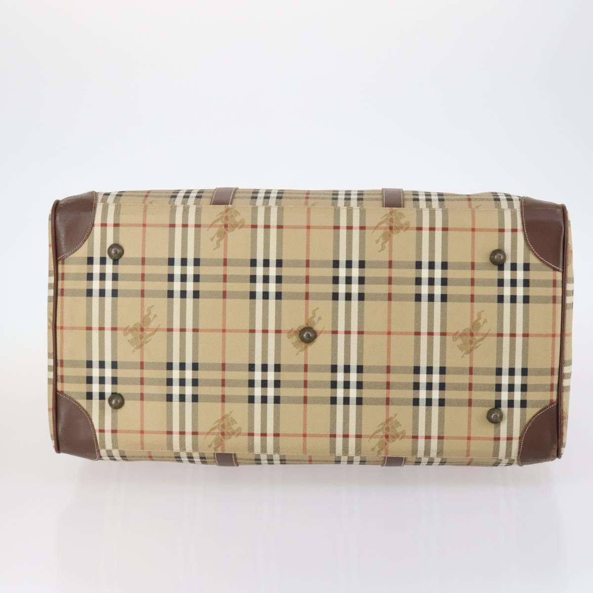 Burberrys Nova Check Boston Bag PVC Beige Gold Auth 144369