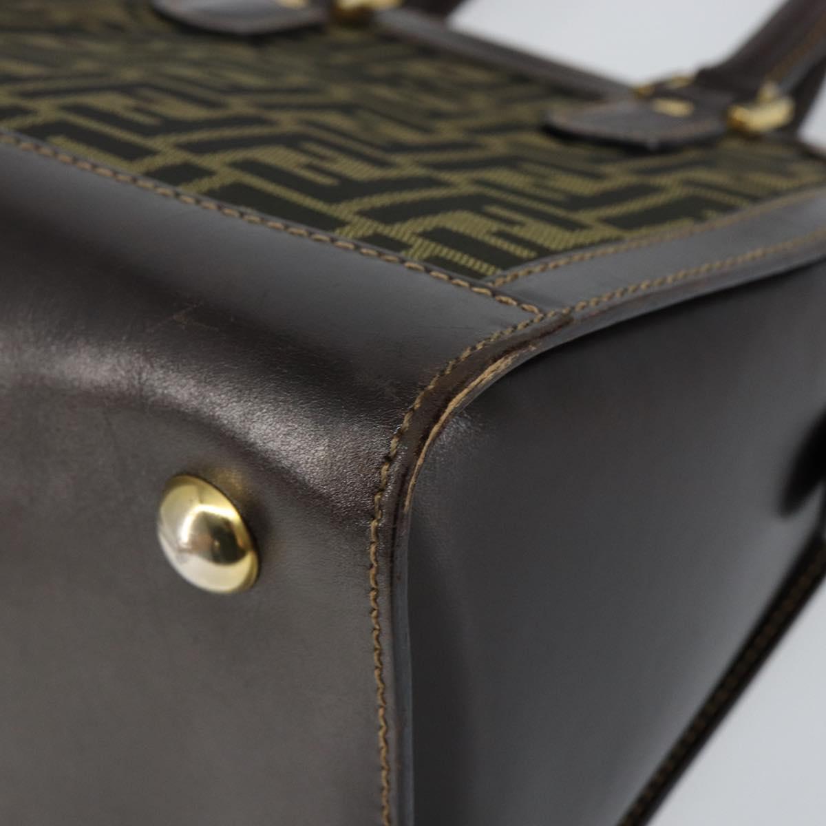 FENDI Zucca Canvas Hand Bag Black Brown Auth 144377