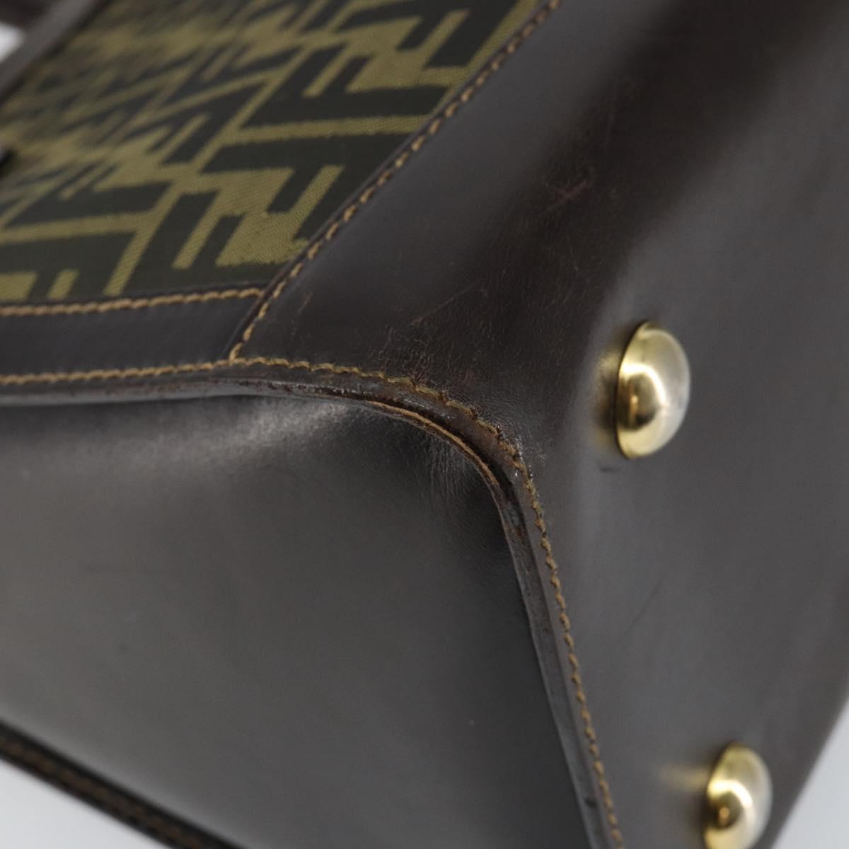 FENDI Zucca Canvas Hand Bag Black Brown Auth 144377