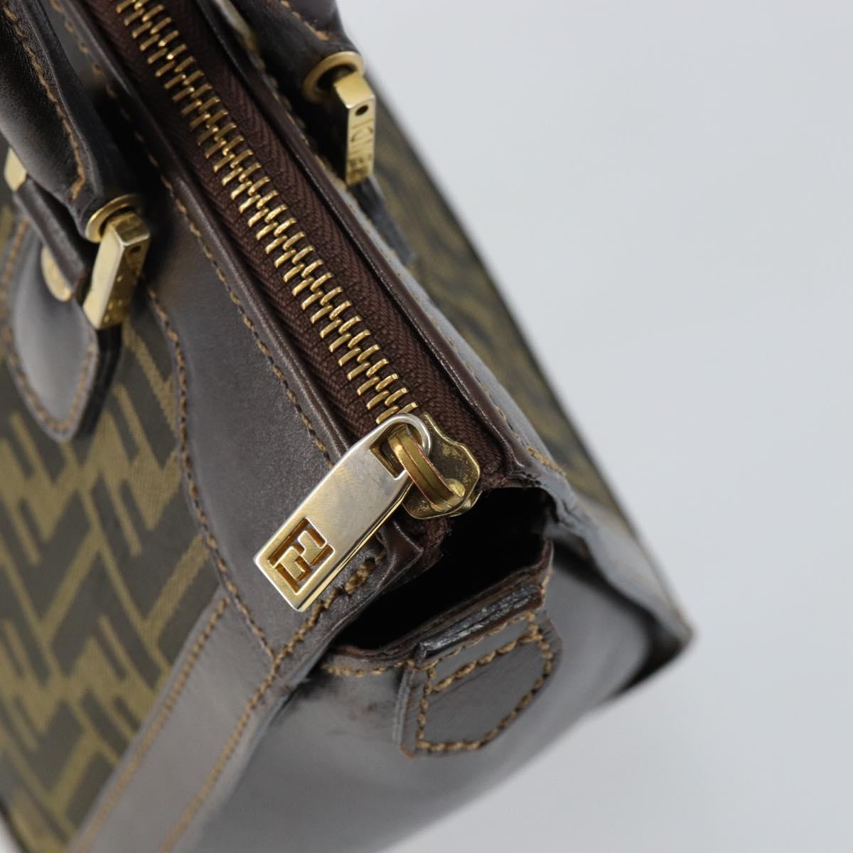 FENDI Zucca Canvas Hand Bag Black Brown Auth 144377A
