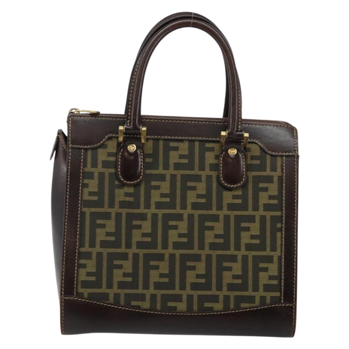 FENDI Zucca Canvas Hand Bag Black Brown Auth 144377